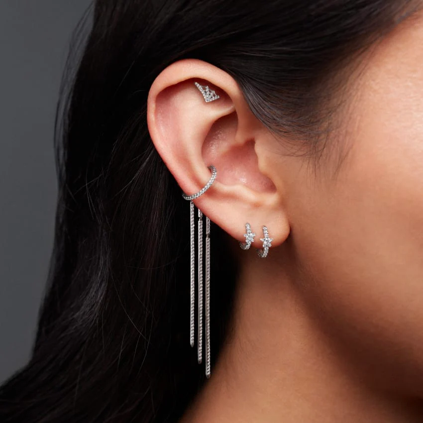 Diamond Web Threaded Stud Earring - Image 3