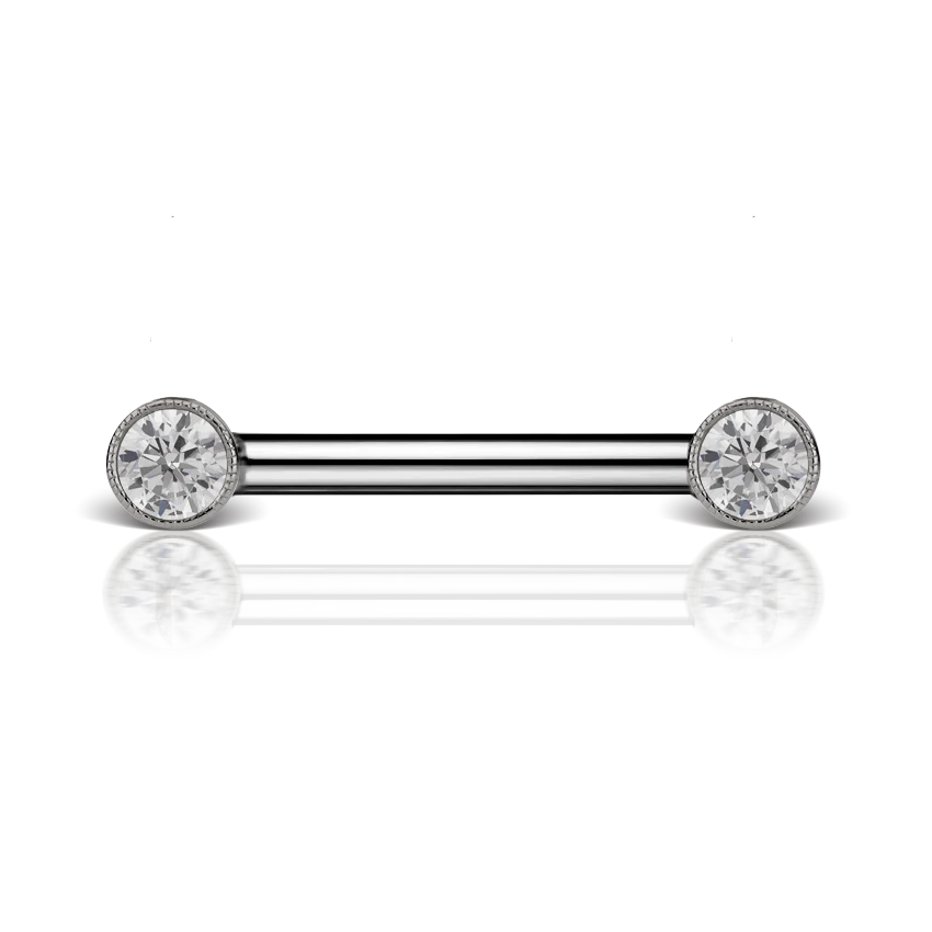 Cubic Zirconia Engraved Nipple Barbell - Image 7