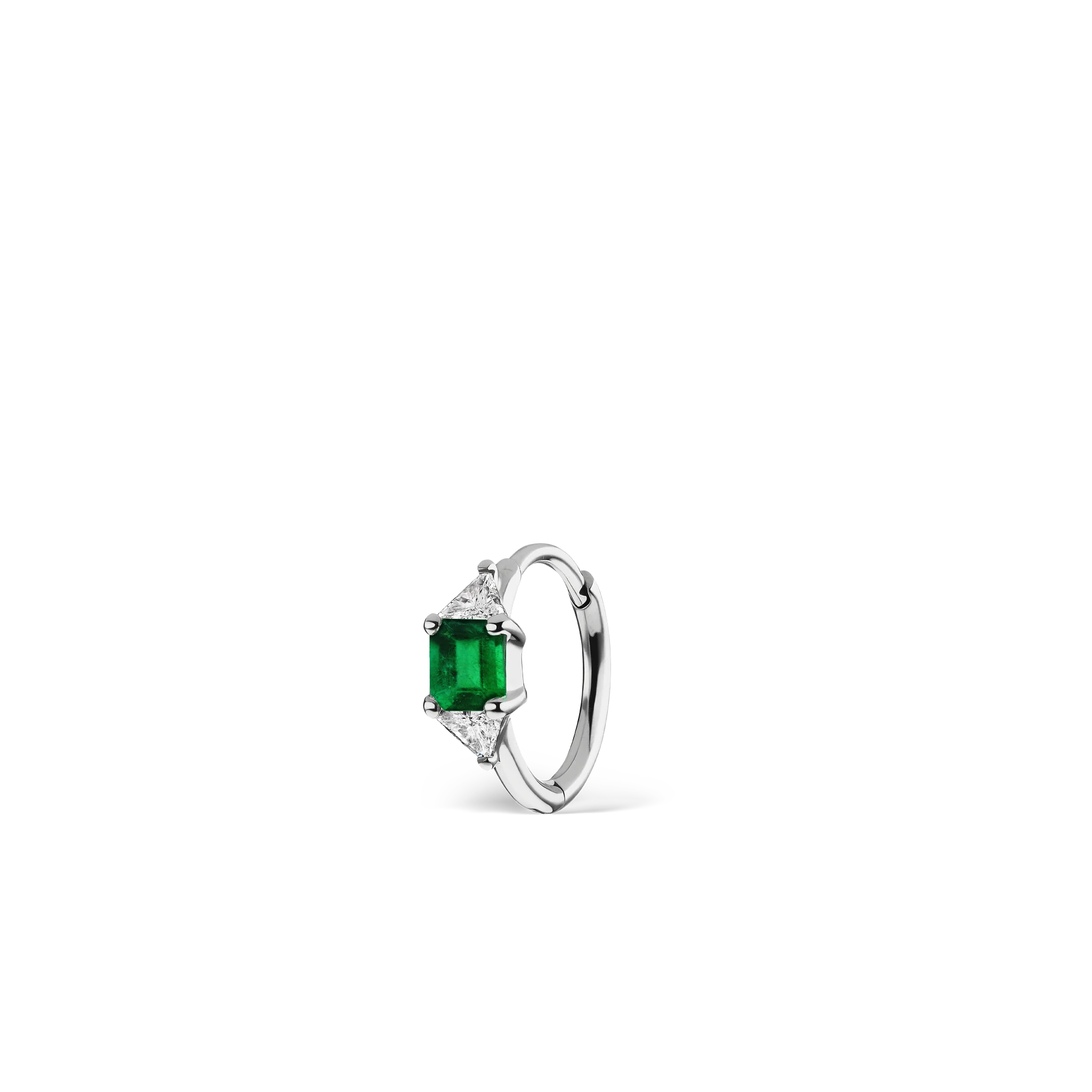 3mm Emerald and Diamond Princess Triangle Hoop (Non-Rotating) - Image 15