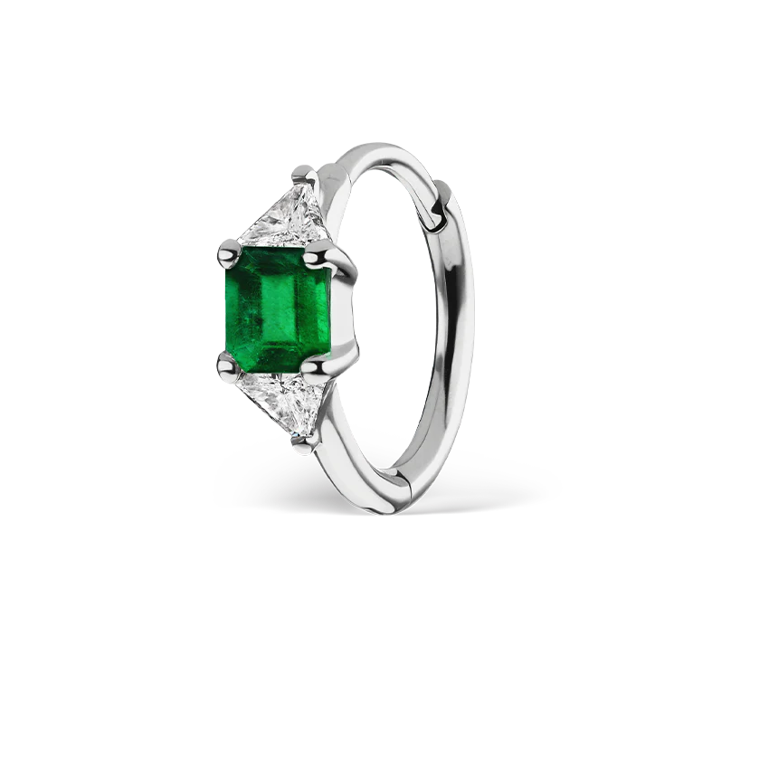 3mm Emerald and Diamond Princess Triangle Hoop (Non-Rotating) - Image 6