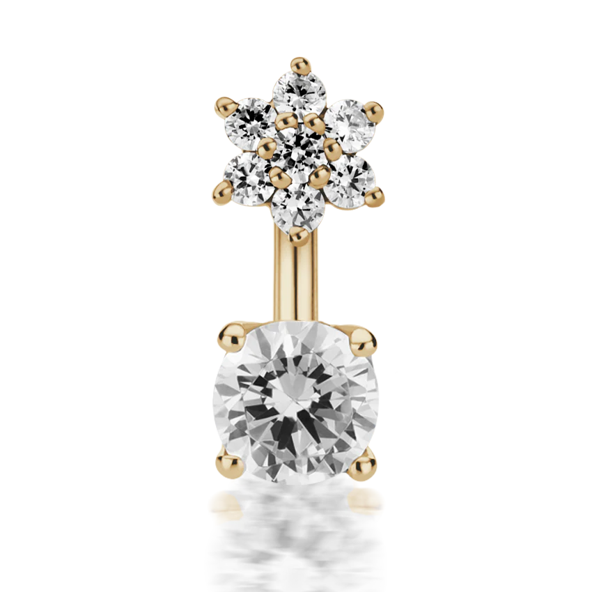 4.5mm CZ Flower and 4mm Prong Set CZ Navel Barbell - Image 10