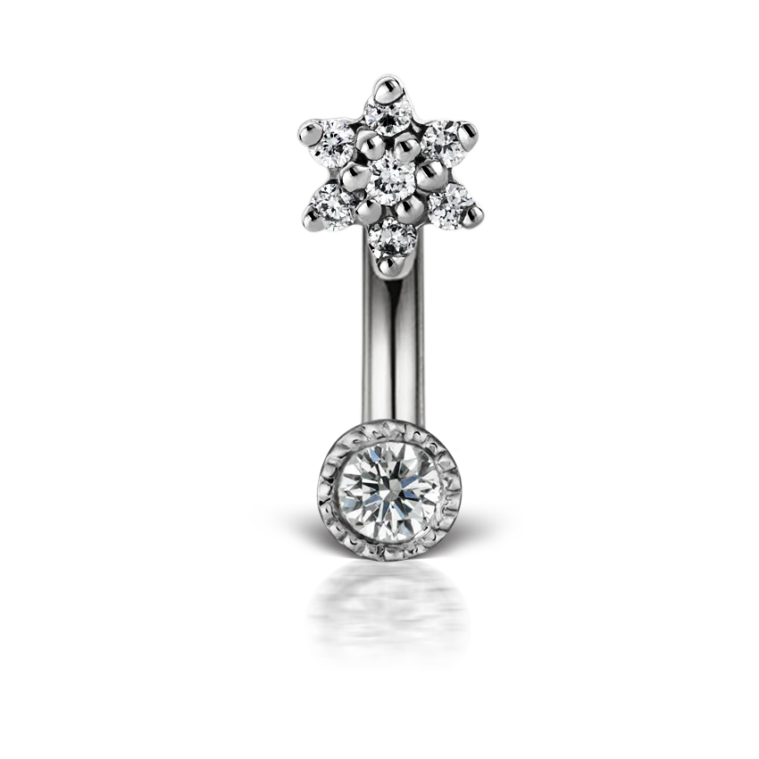 Diamond Flower and Scallop Set Diamond Rook Barbell - Image 3