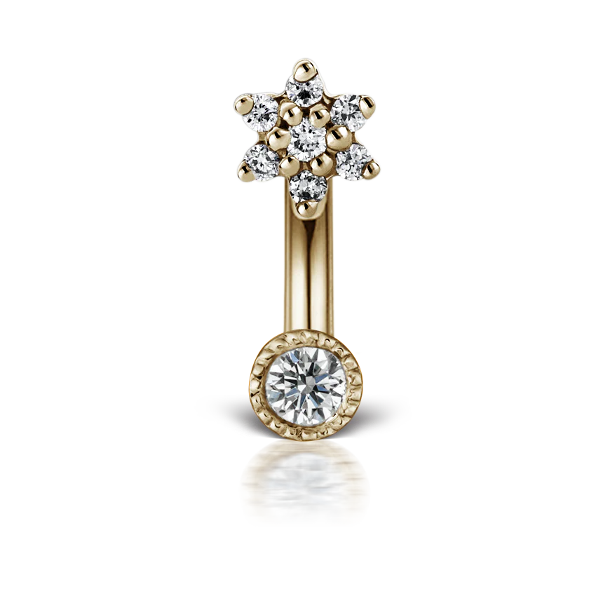 Diamond Flower and Scallop Set Diamond Rook Barbell - Image 4