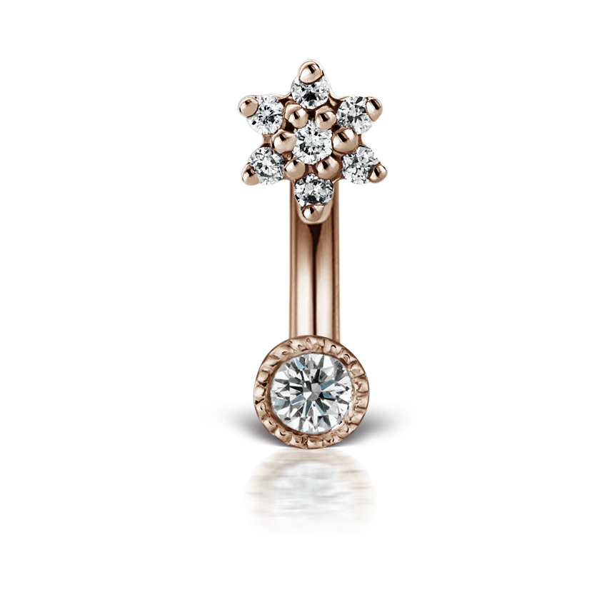 Diamond Flower and Scallop Set Diamond Rook Barbell - Image 6
