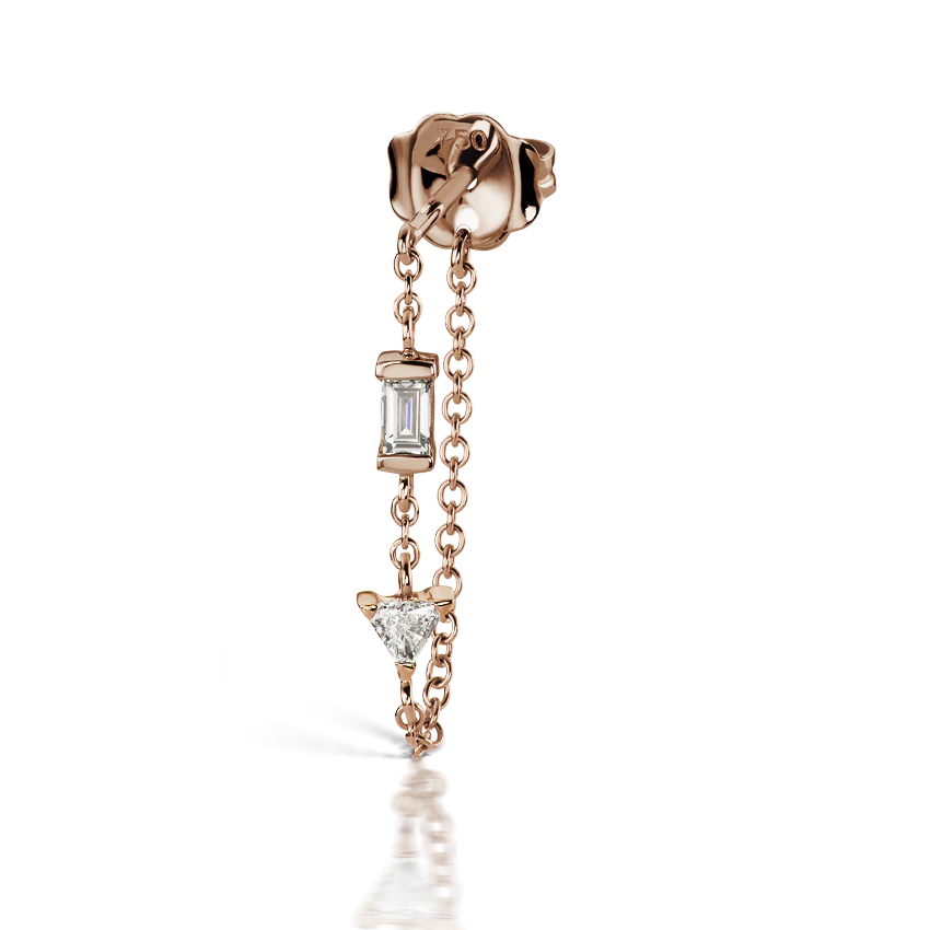 Baguette and Triangle Diamond Chain Wrap Stud Earring - Image 13
