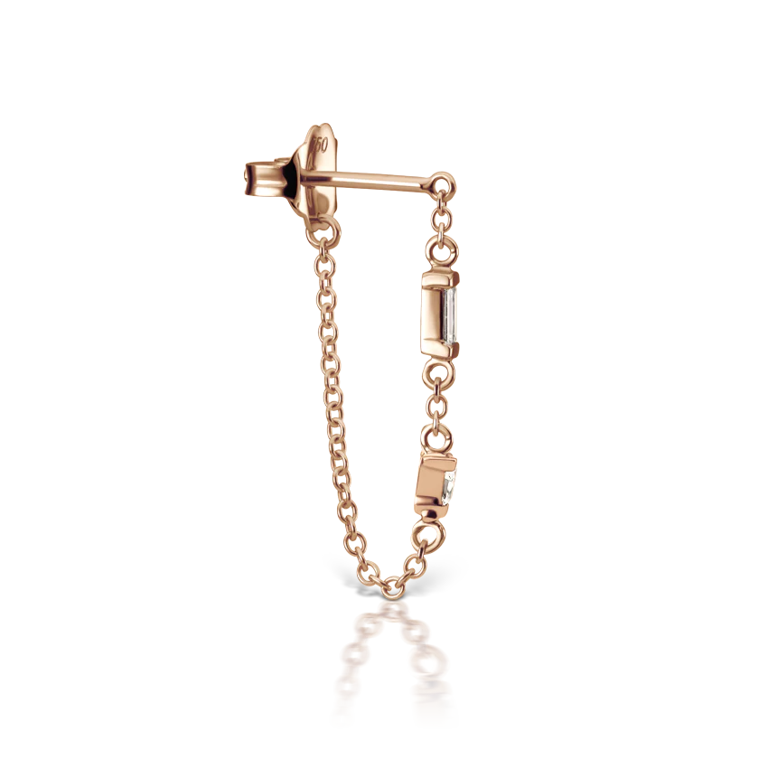 Baguette and Triangle Diamond Chain Wrap Stud Earring - Image 14