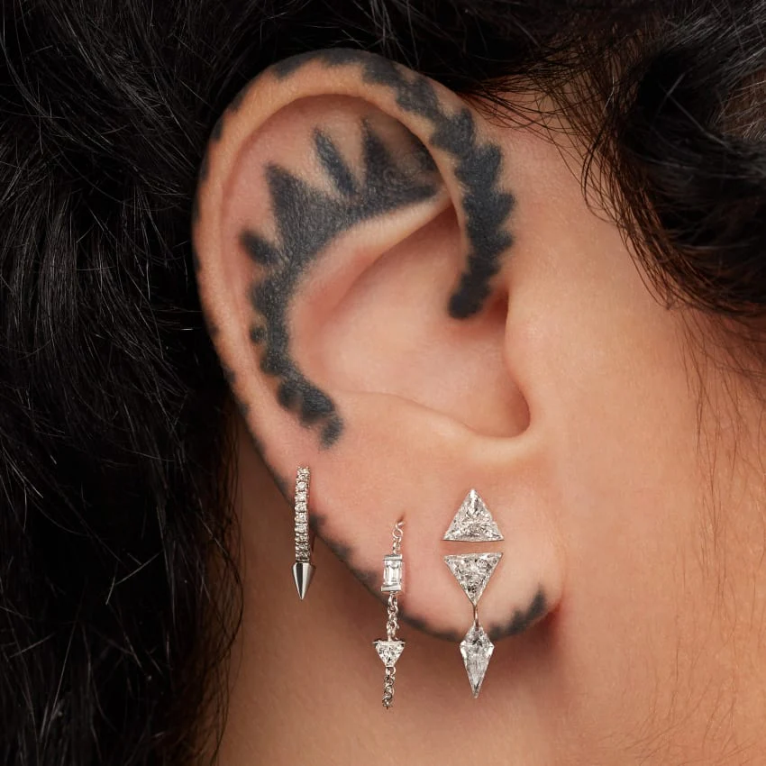 Baguette and Triangle Diamond Chain Wrap Stud Earring - Image 16