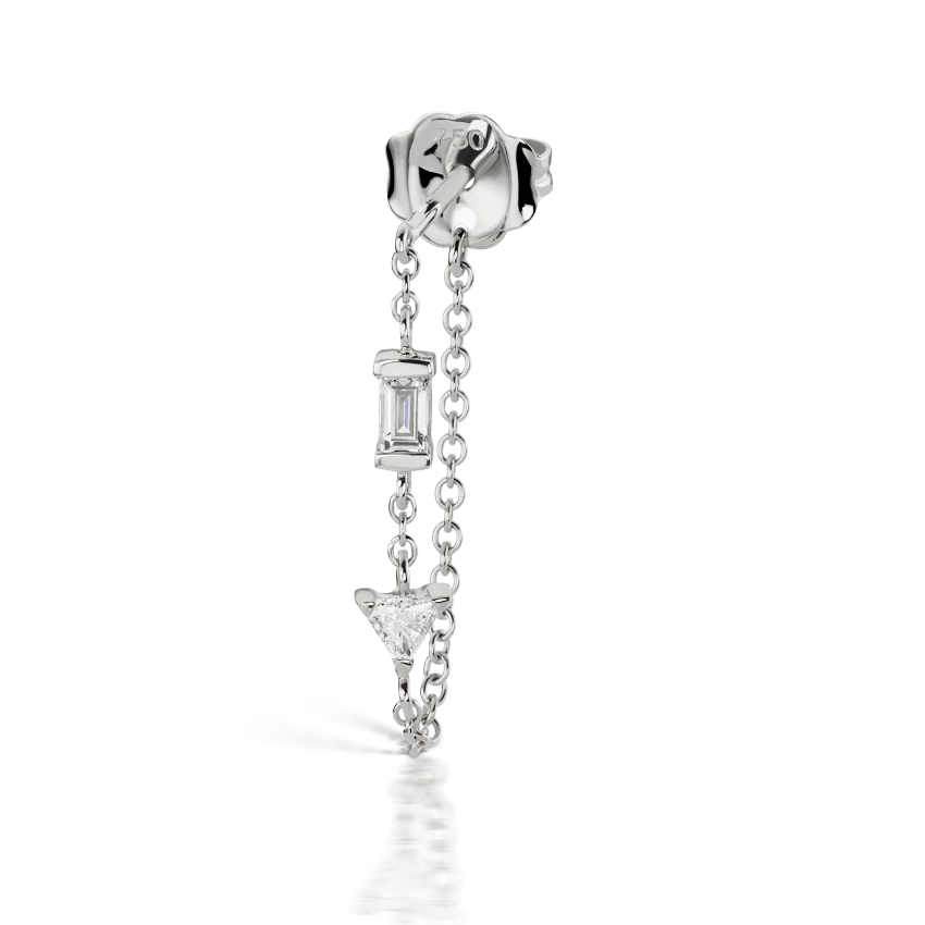 Baguette and Triangle Diamond Chain Wrap Stud Earring - Image 3