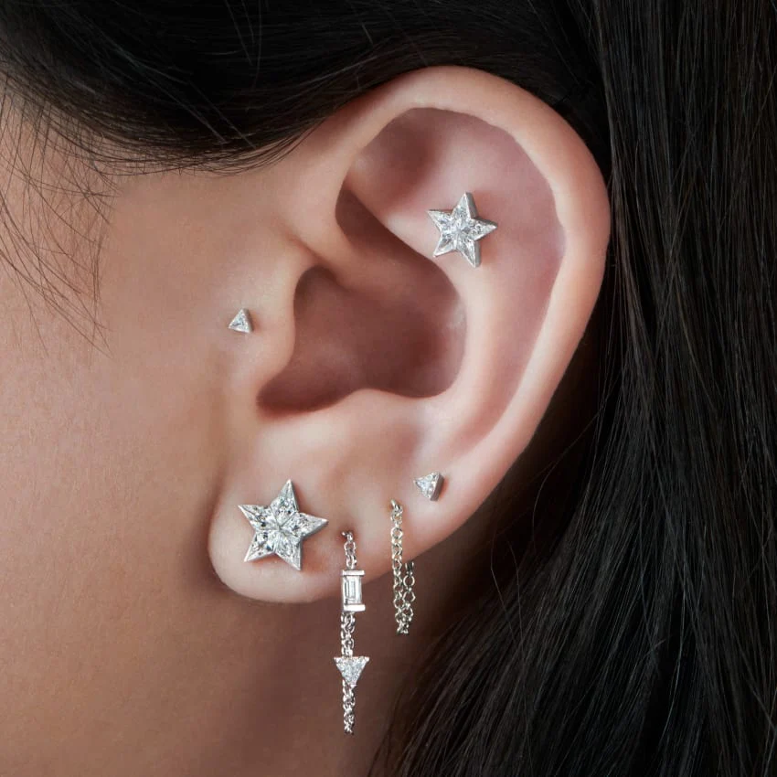 Baguette and Triangle Diamond Chain Wrap Stud Earring - Image 5