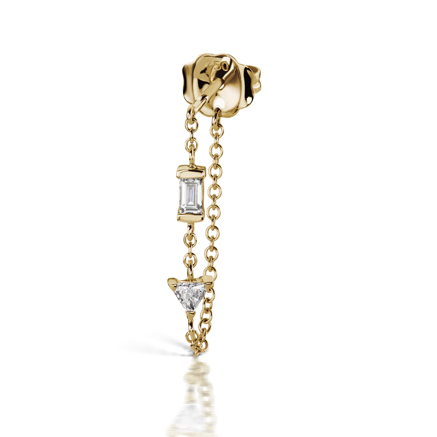 Baguette and Triangle Diamond Chain Wrap Stud Earring - Image 8