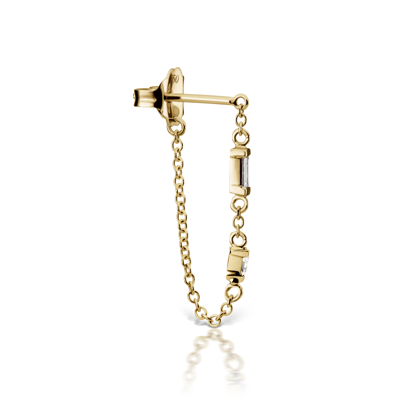Baguette and Triangle Diamond Chain Wrap Stud Earring - Image 9