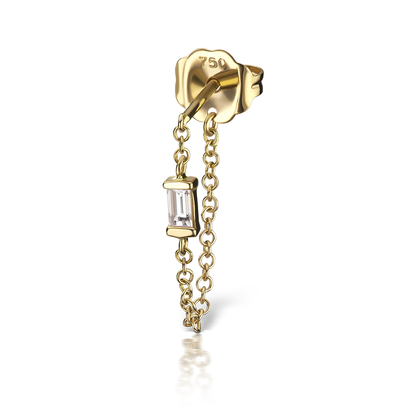 Baguette Diamond Chain Wrap Stud Earring - Image 10
