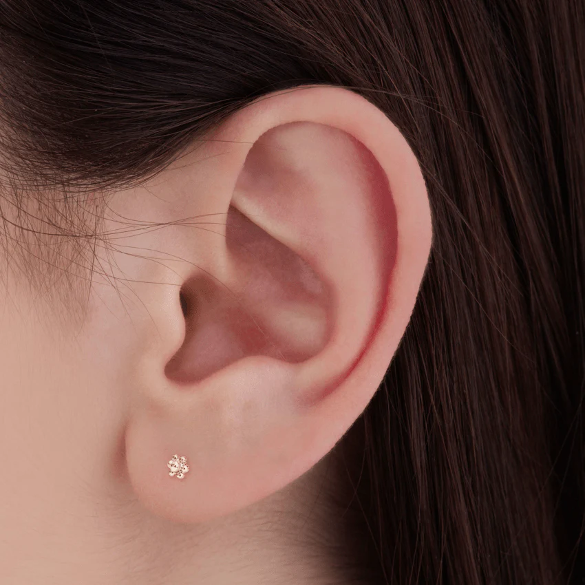 Ball Flower Threaded Stud Earring With Titanium Backing - Image 4