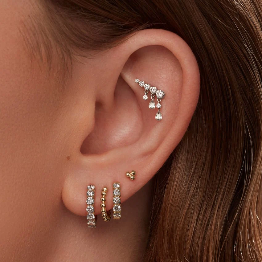 Ball Trinity Threaded Stud Earring With Titanium Backing - Image 12