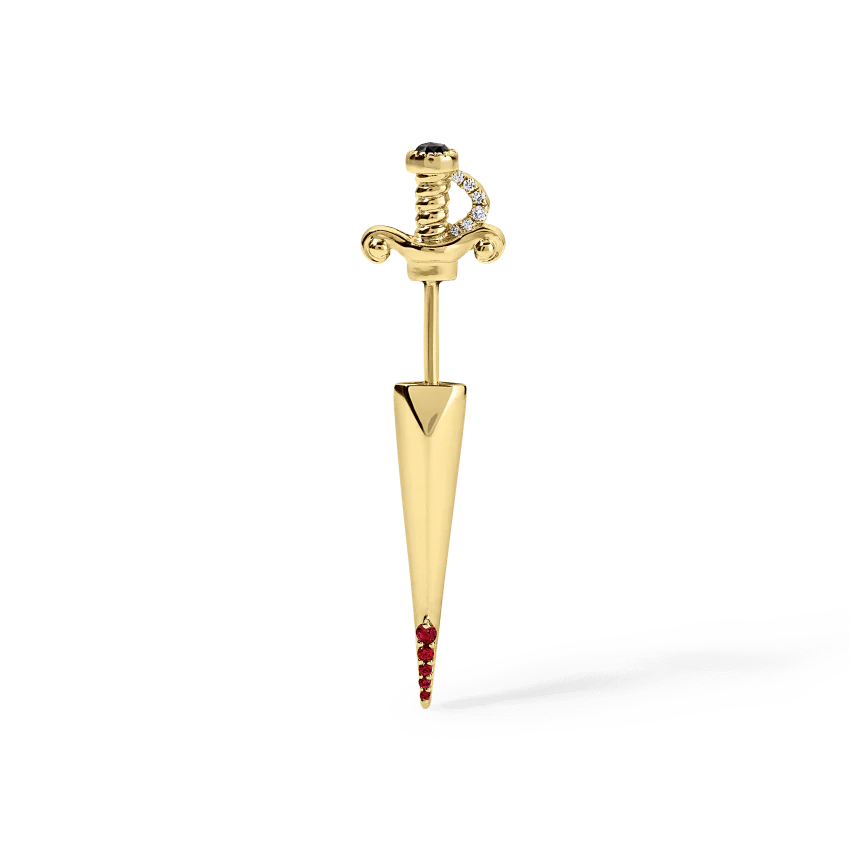 Black and White Diamond Long Sword with Ruby Drops Earstud - Image 11