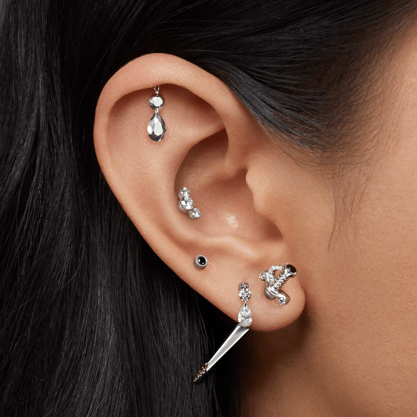 Black and White Diamond Long Sword with Ruby Drops Earstud - Image 12