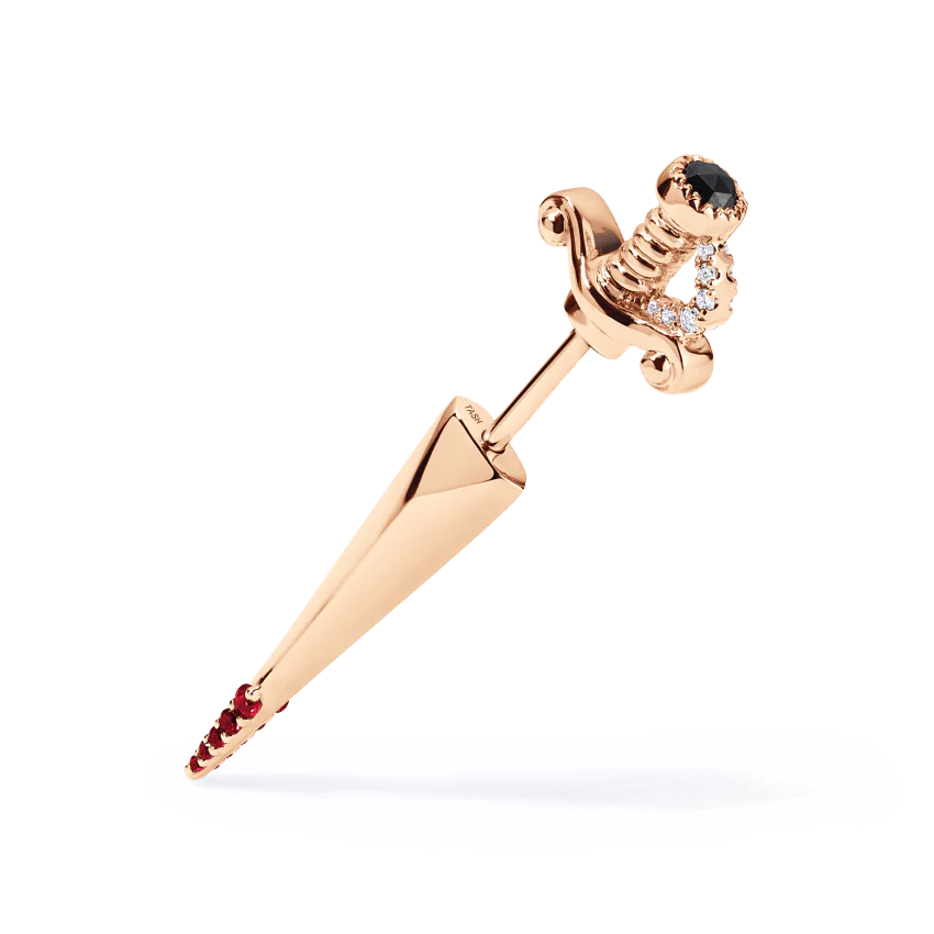 Black and White Diamond Long Sword with Ruby Drops Earstud - Image 14