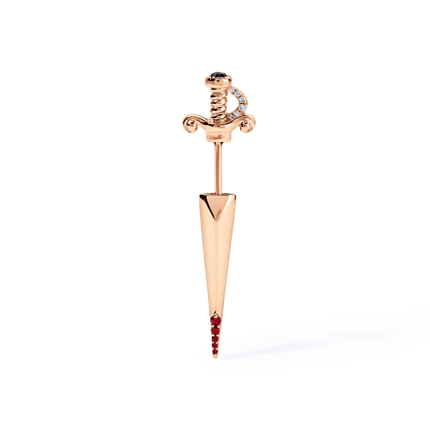 Black and White Diamond Long Sword with Ruby Drops Earstud - Image 17
