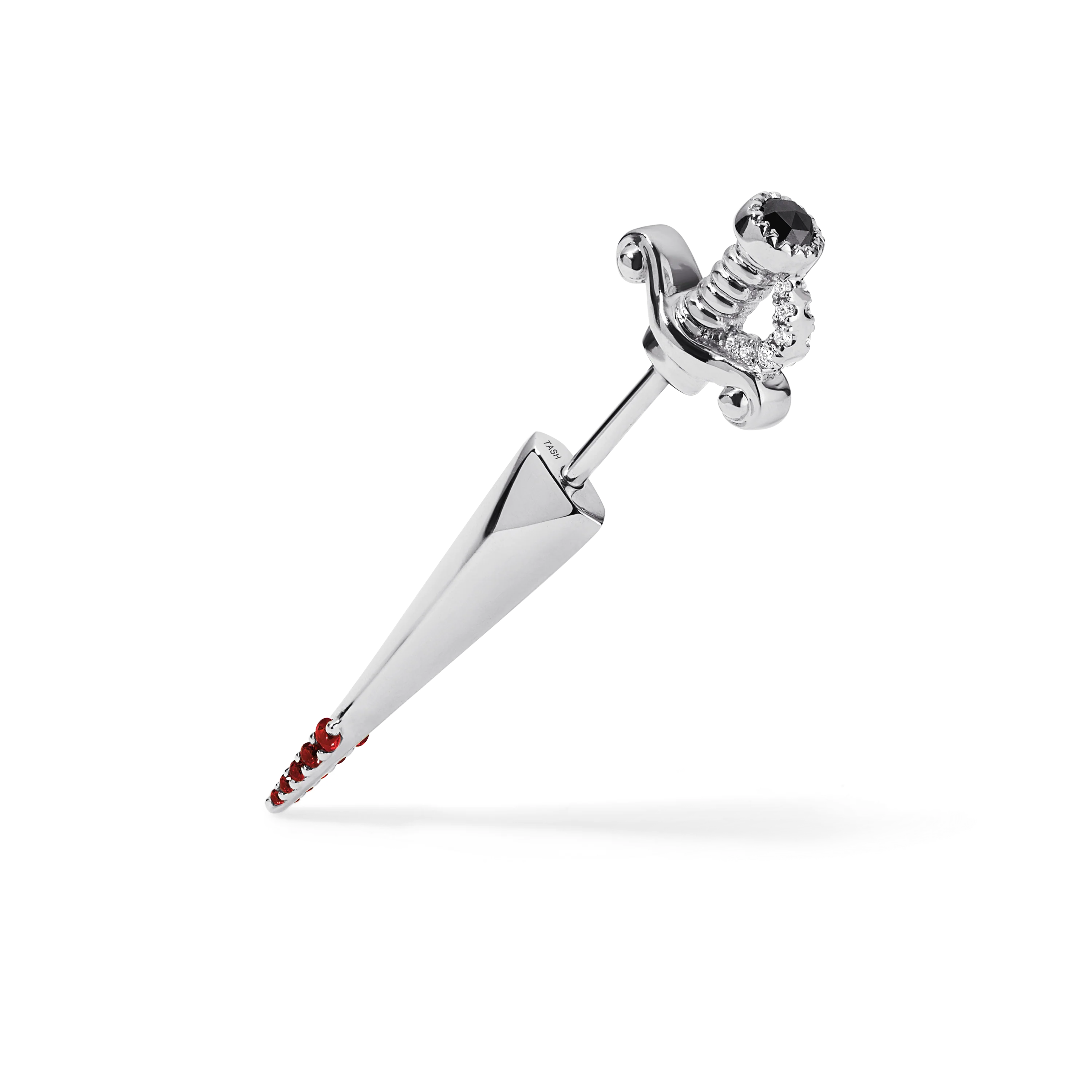 Black and White Diamond Long Sword with Ruby Drops Earstud - Image 21
