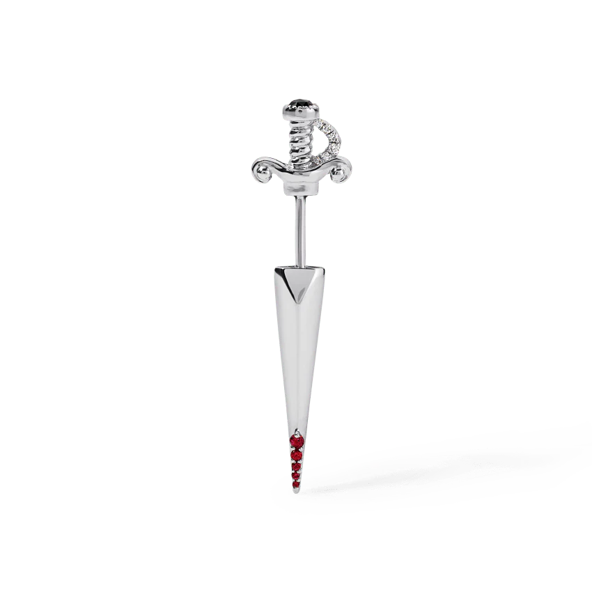 Black and White Diamond Long Sword with Ruby Drops Earstud - Image 5