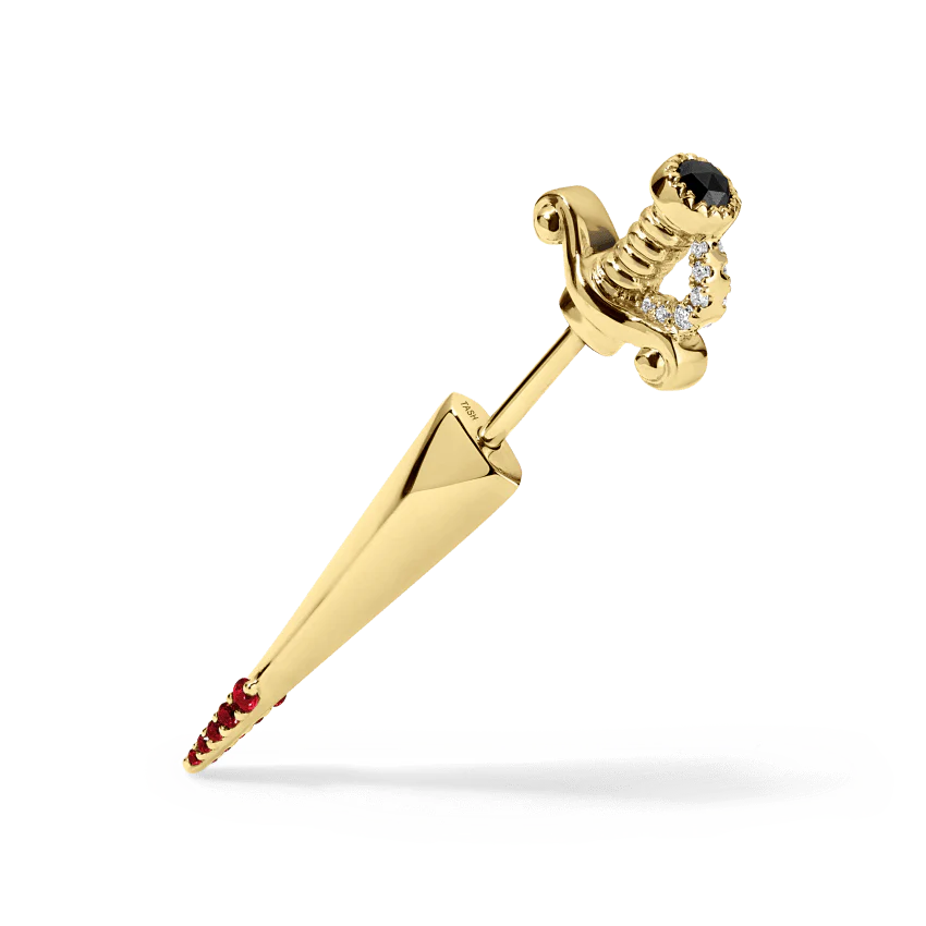 Black and White Diamond Long Sword with Ruby Drops Earstud - Image 8