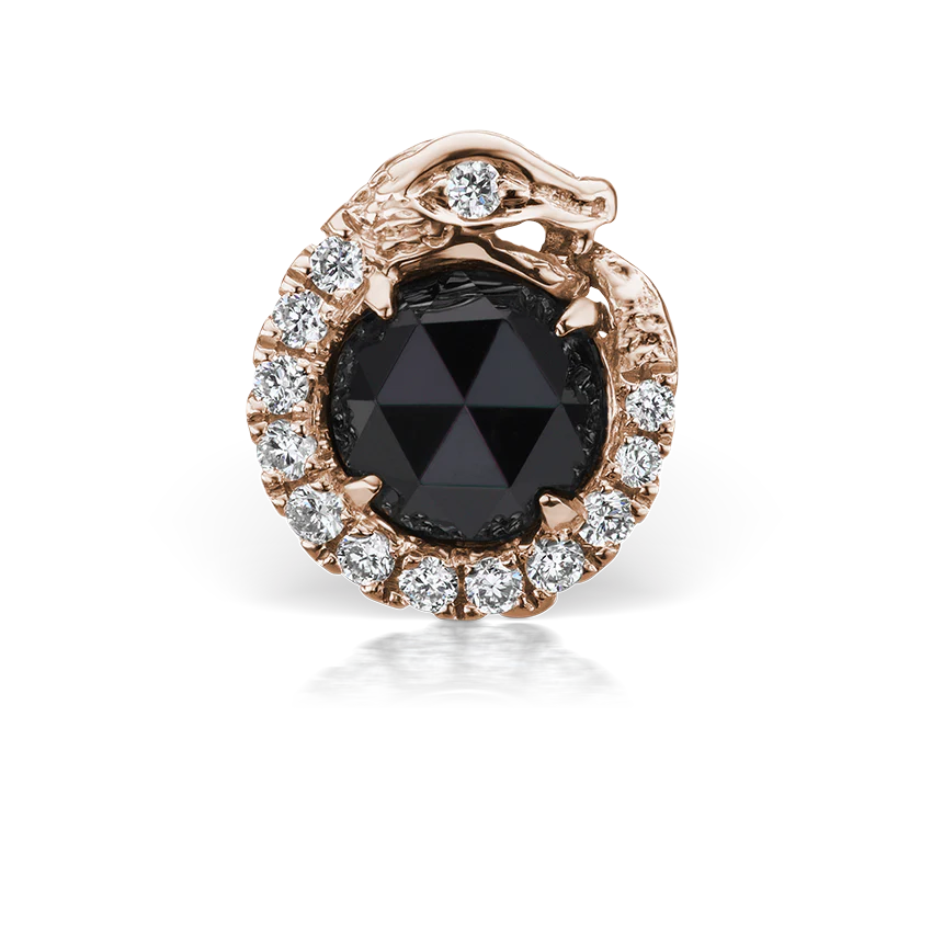 Black and White Diamond Pavé Ouroboros Threaded Stud Earring With Titanium Backing - Image 10