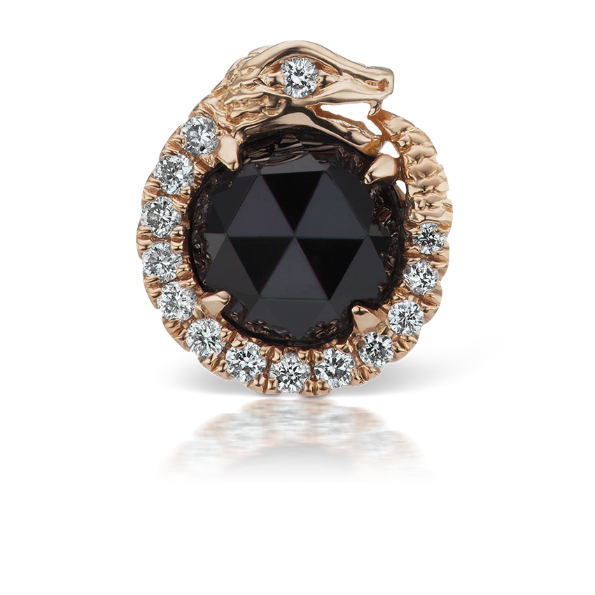 Black and White Diamond Pavé Ouroboros Threaded Stud Earring With Titanium Backing - Image 13