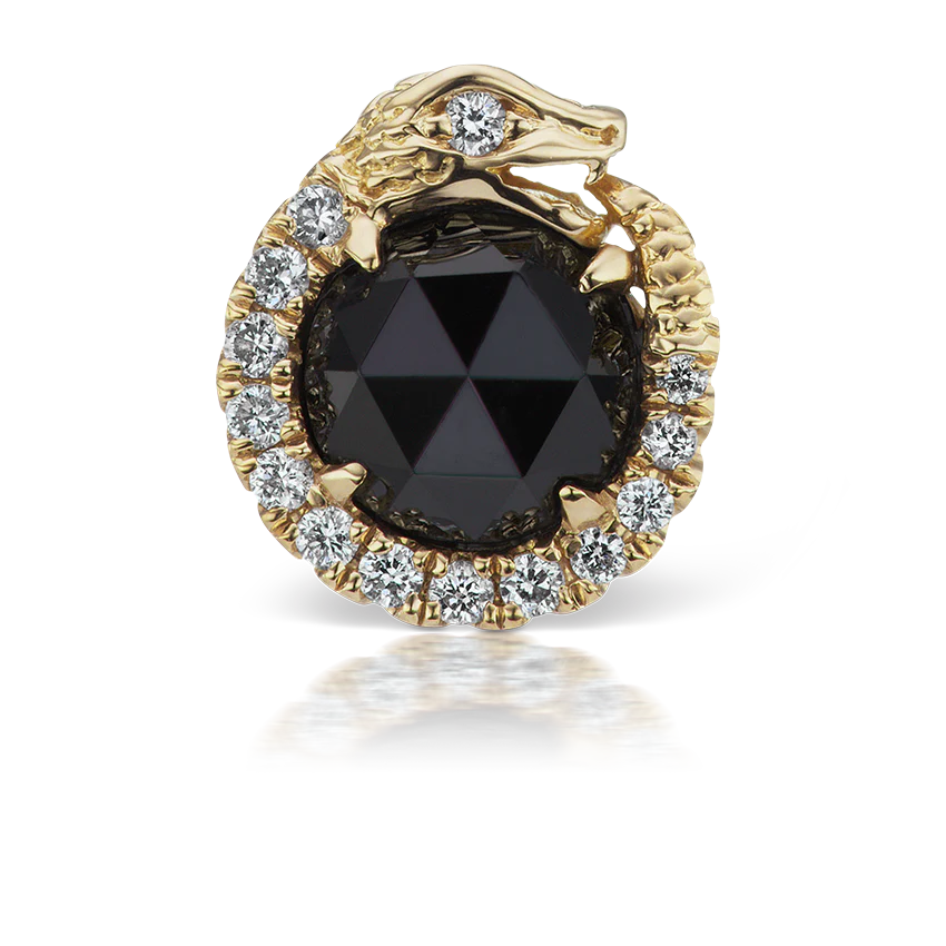Black and White Diamond Pavé Ouroboros Threaded Stud Earring With Titanium Backing - Image 9