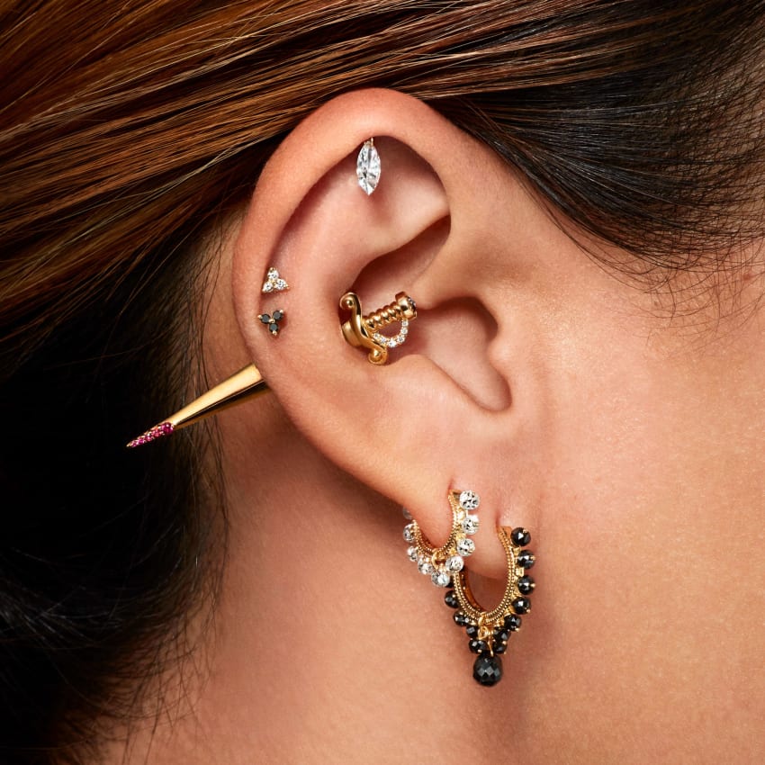 Black Diamond Coronet with Briolette Hoop Earring - Image 6
