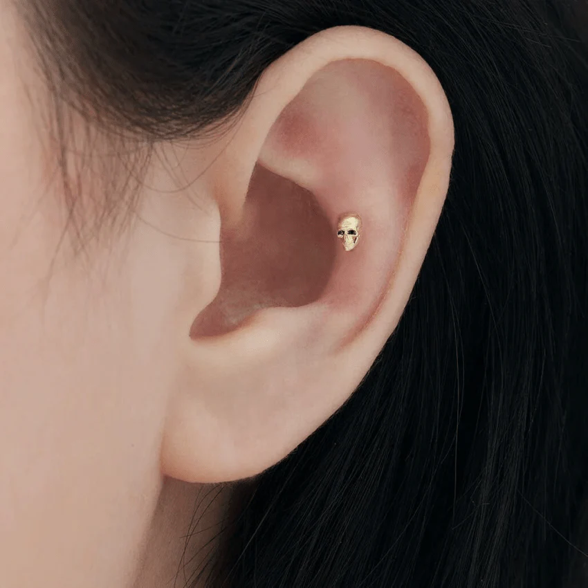 Black Diamond Eye Matte Skull Threaded Stud Earring With Titanium Backing - Image 6