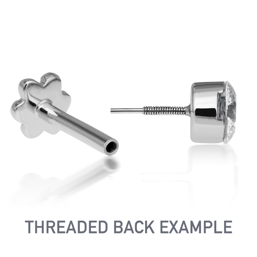 Black Diamond Flower Threaded Stud Earring With Titanium Backing - Image 8