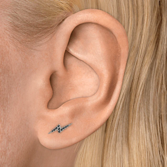 Black Diamond Lightning Bolt Threaded Stud Earring With Titanium Backing - Image 12