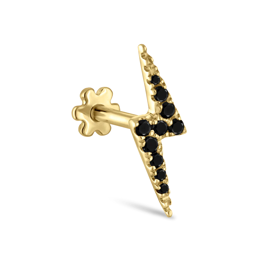 Black Diamond Lightning Bolt Threaded Stud Earring With Titanium Backing - Image 6