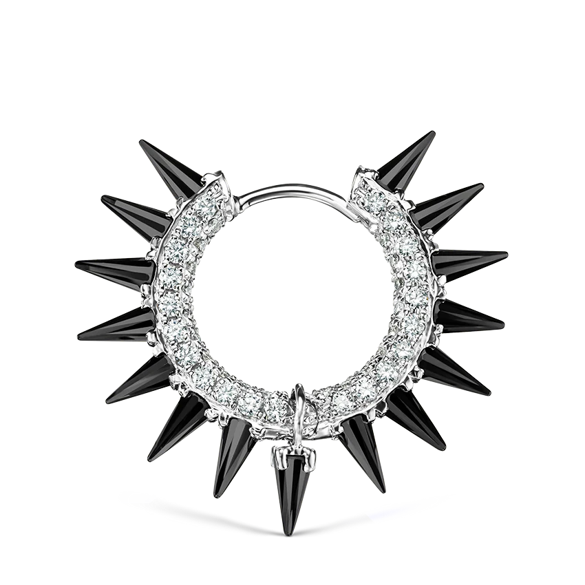 Black Moissanite Mohawk and Diamond Pavé Hoop Earring - Image 12