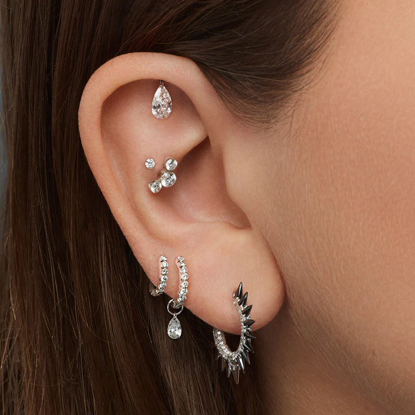 Black Moissanite Mohawk and Diamond Pavé Hoop Earring - Image 13