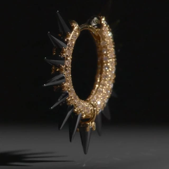 Black Moissanite Mohawk and Diamond Pavé Hoop Earring - Image 15