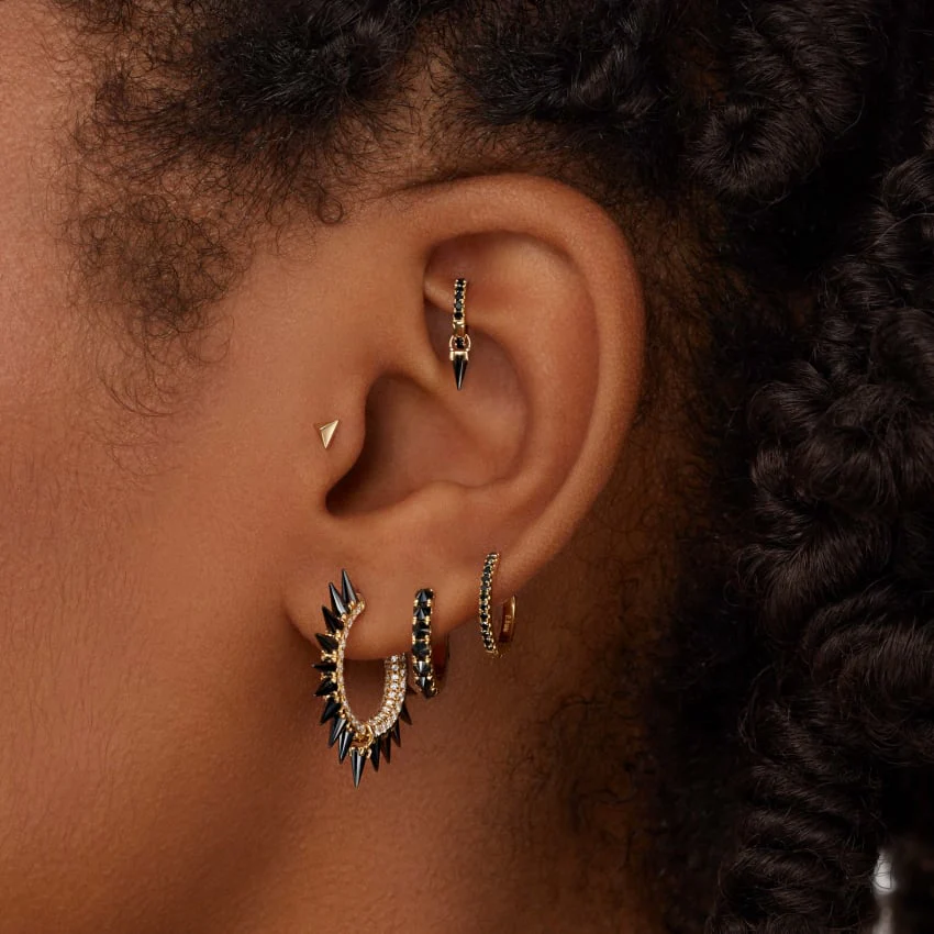 Black Moissanite Mohawk and Diamond Pavé Hoop Earring - Image 20