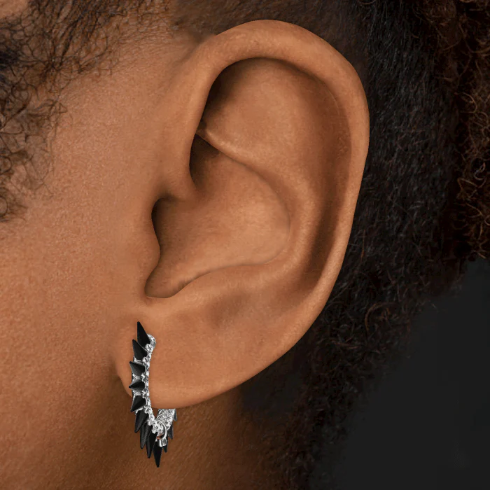 Black Moissanite Mohawk and Diamond Pavé Hoop Earring - Image 22
