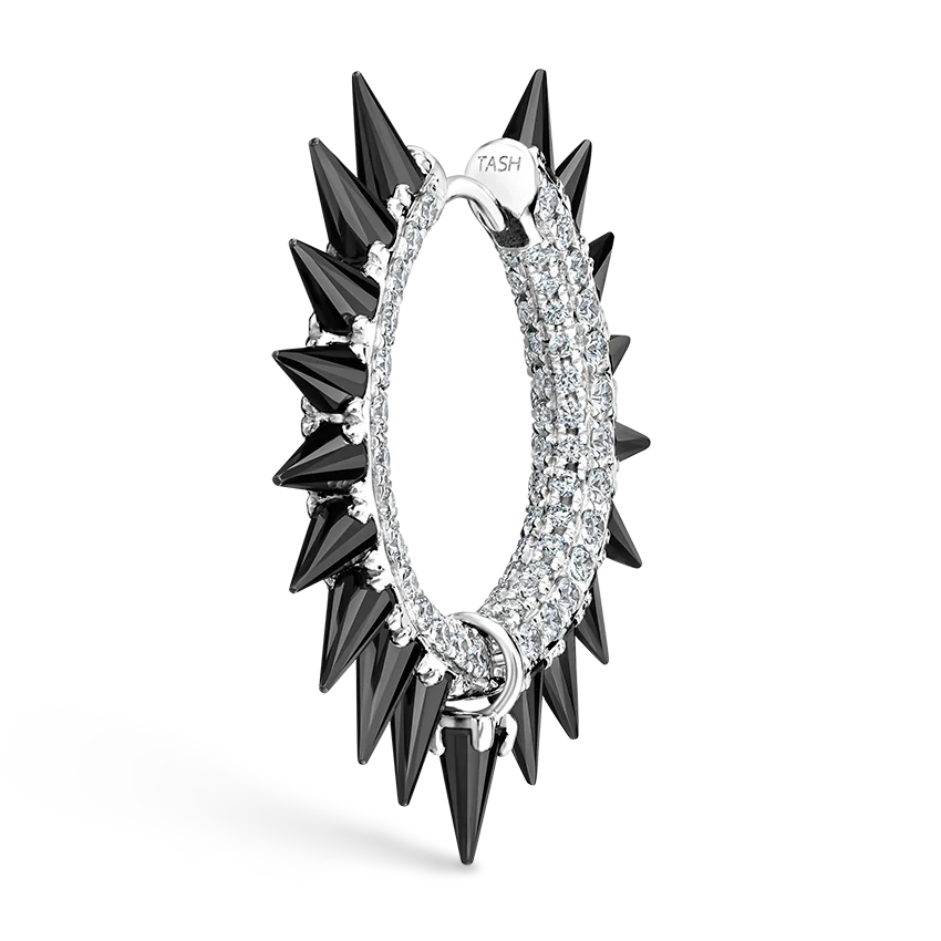 Black Moissanite Mohawk and Diamond Pavé Hoop Earring - Image 25
