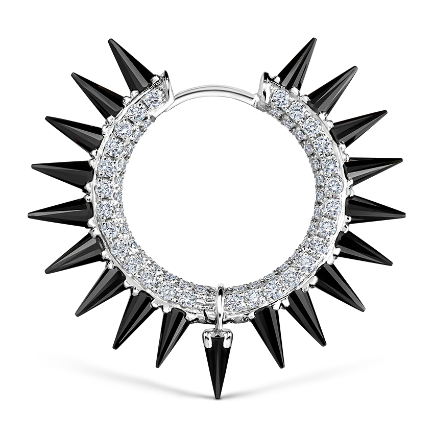 Black Moissanite Mohawk and Diamond Pavé Hoop Earring - Image 26
