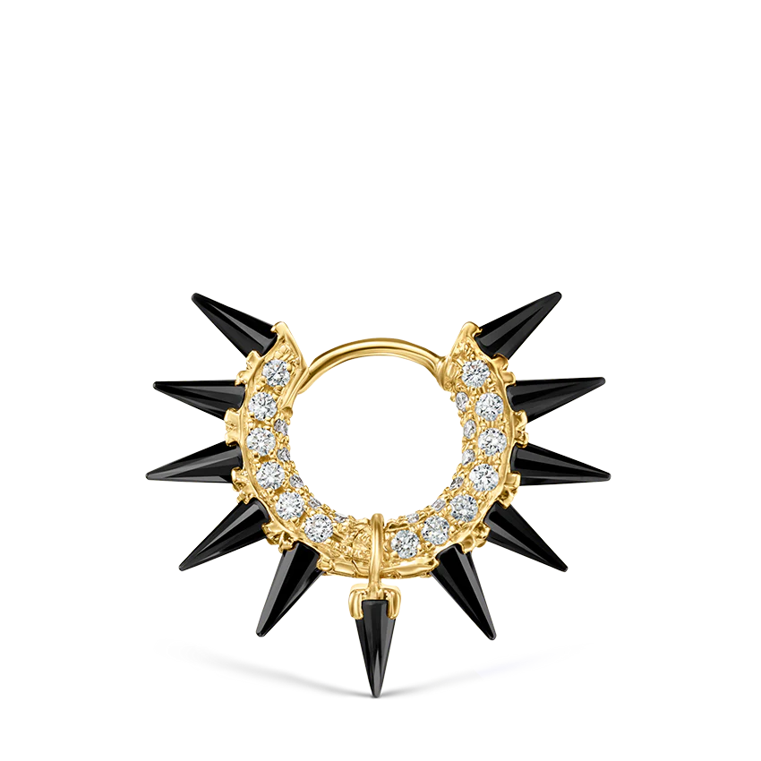 Black Moissanite Mohawk and Diamond Pavé Hoop Earring - Image 32