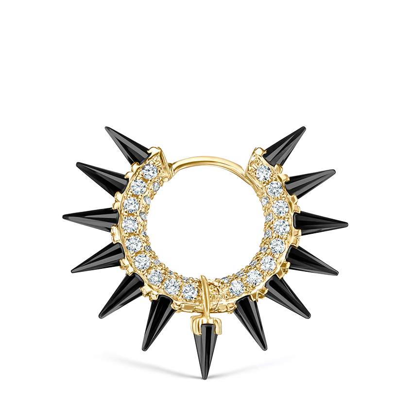 Black Moissanite Mohawk and Diamond Pavé Hoop Earring - Image 37
