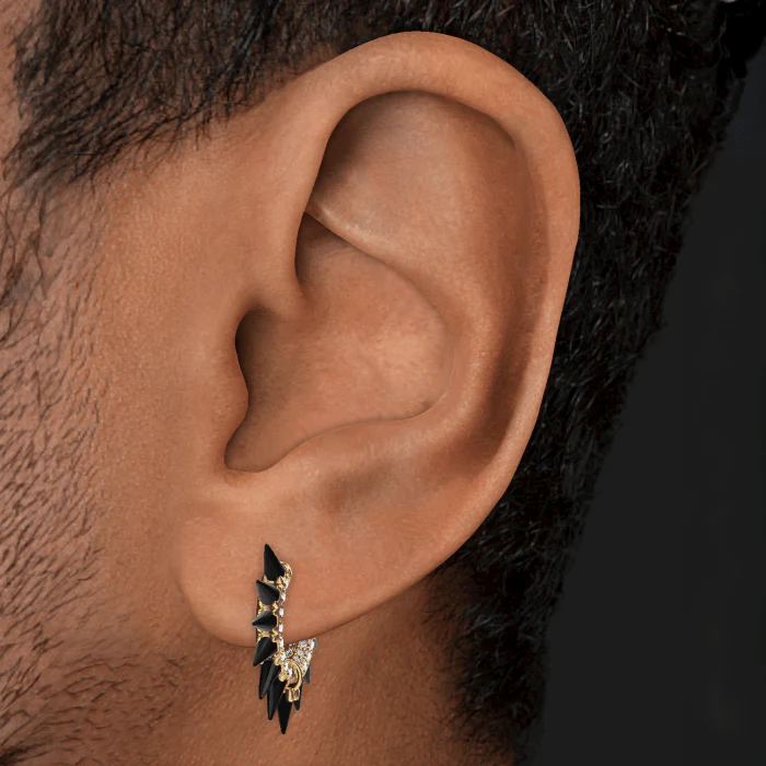 Black Moissanite Mohawk and Diamond Pavé Hoop Earring - Image 39