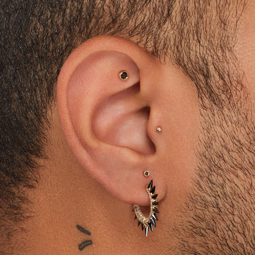 Black Moissanite Mohawk and Diamond Pavé Hoop Earring - Image 44