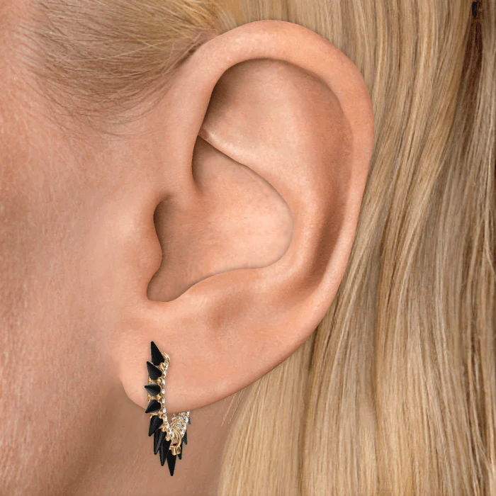 Black Moissanite Mohawk and Diamond Pavé Hoop Earring - Image 46