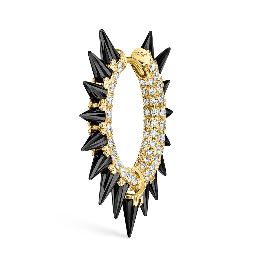 Black Moissanite Mohawk and Diamond Pavé Hoop Earring - Image 48