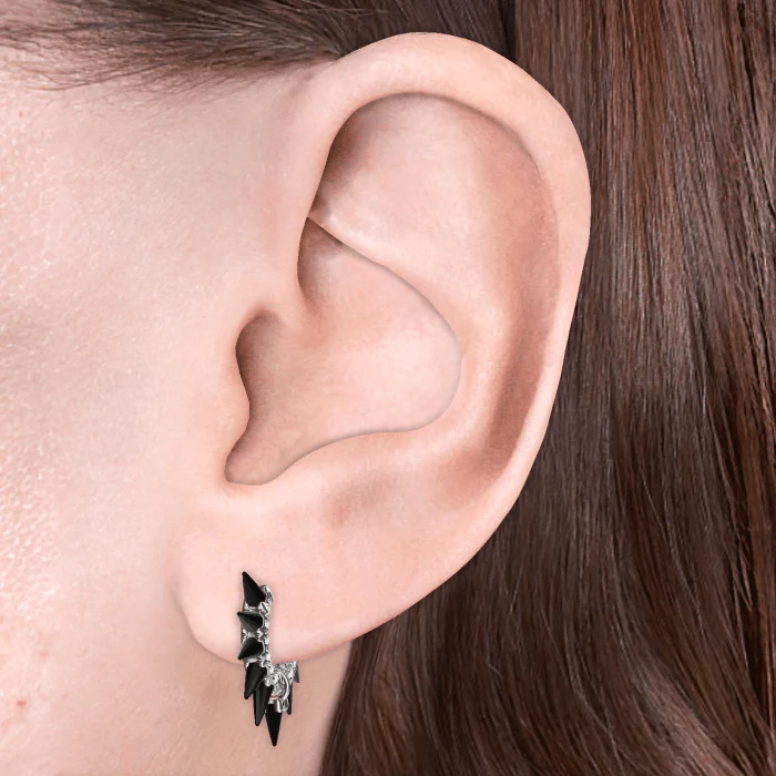 Black Moissanite Mohawk and Diamond Pavé Hoop Earring - Image 5