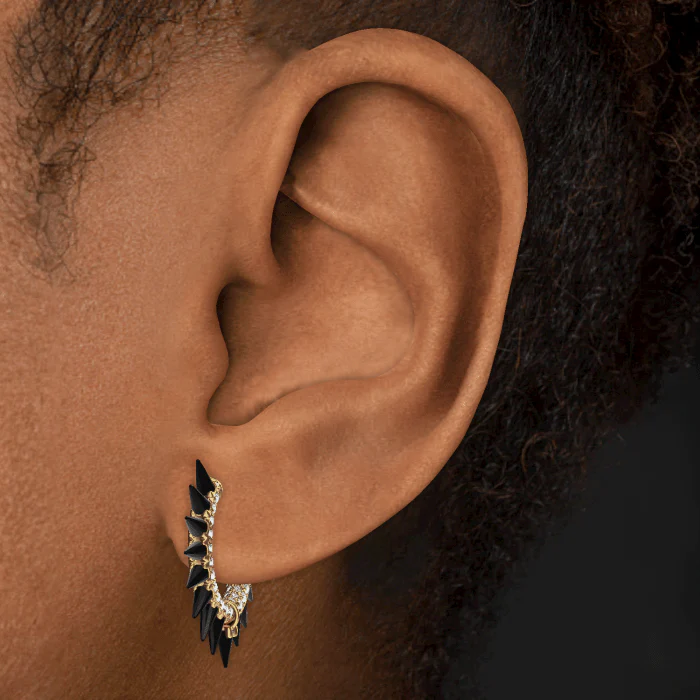 Black Moissanite Mohawk and Diamond Pavé Hoop Earring - Image 52