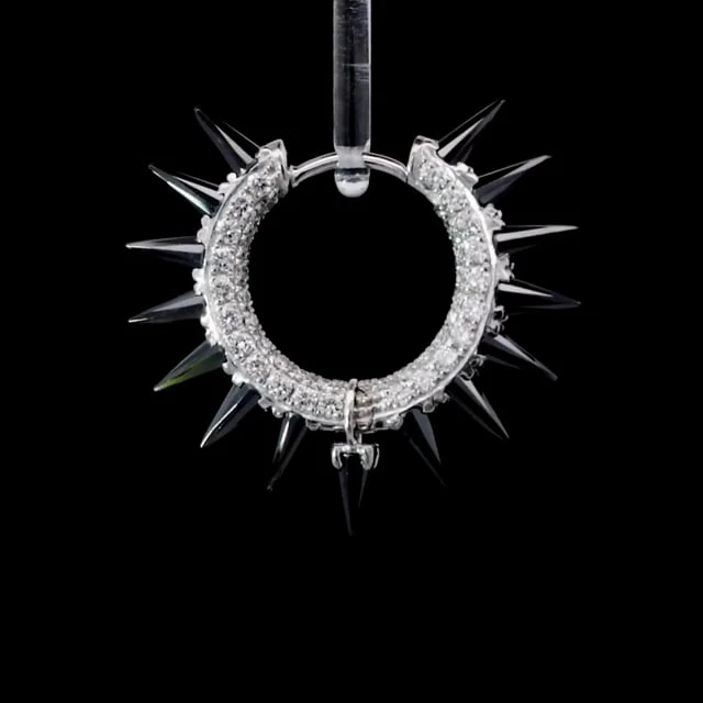Black Moissanite Mohawk and Diamond Pavé Hoop Earring - Image 53
