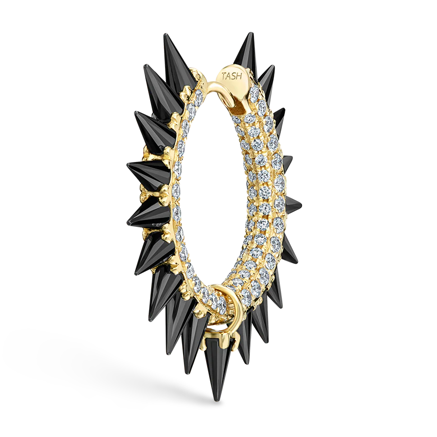 Black Moissanite Mohawk and Diamond Pavé Hoop Earring - Image 55